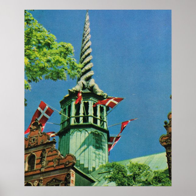 Poster Danemark vintage, Copenhague Stock Exchange, (Devant)