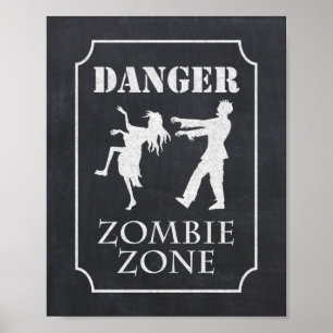 Poster Danger Zombie Zone Halloween Party panneau de tabl
