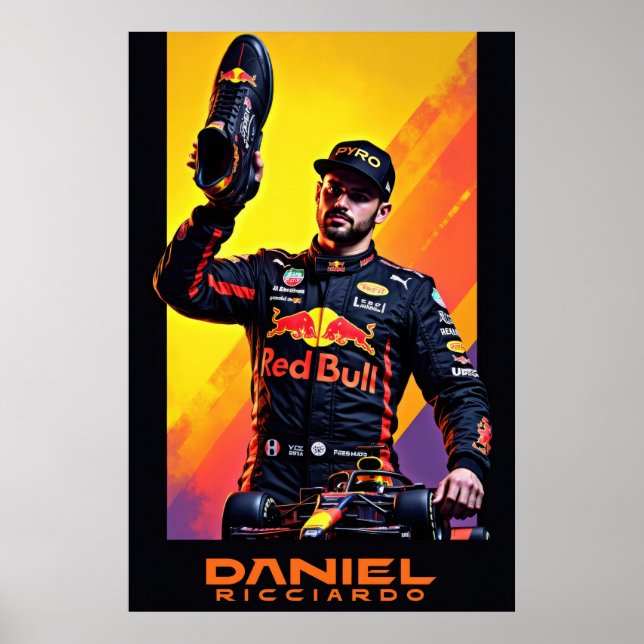 Poster Daniel Ricciardo portrait with formula one car  (Devant)