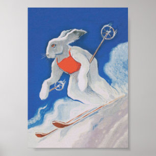 Poster d'animal Vintage Ski Bunny