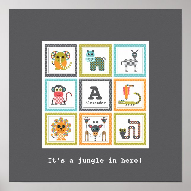 Poster d'animaux Safari dans la jungle moderne des (Devant)