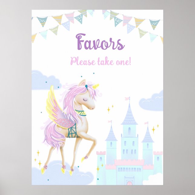 Poster d'anniversaire avec une adorable licorne. (Devant)