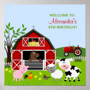Poster d'anniversaire de Barnyard Farm Animaux