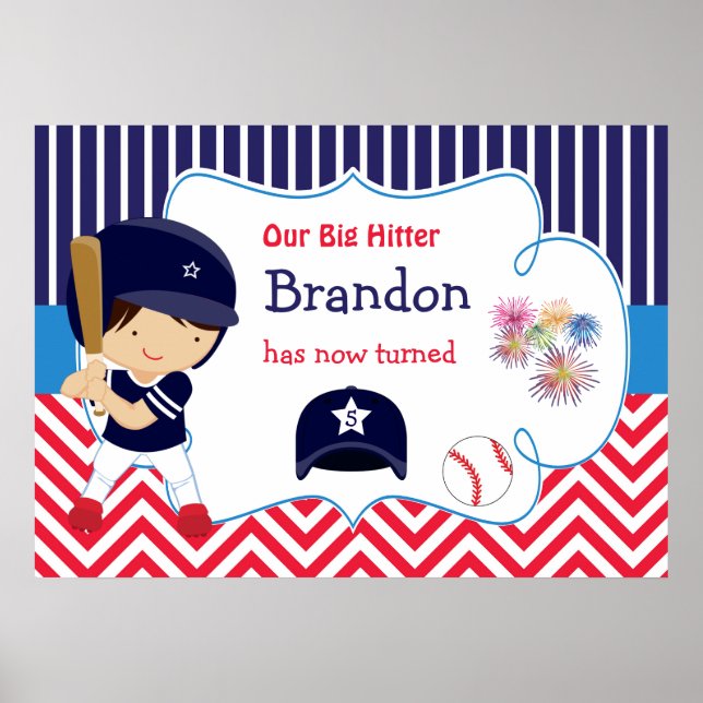 Poster d'anniversaire de baseball Cute Dark Hair B (Devant)