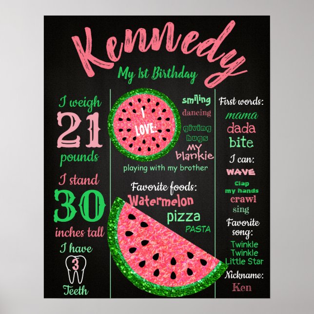 Poster d'anniversaire de la pastèque, tableau de b (Devant)