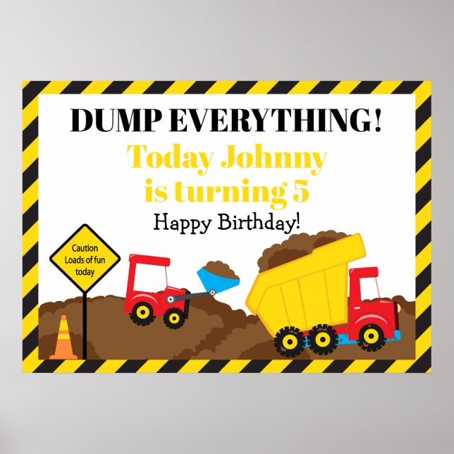 Poster d'anniversaire du Camion à vidange mignon (Devant)