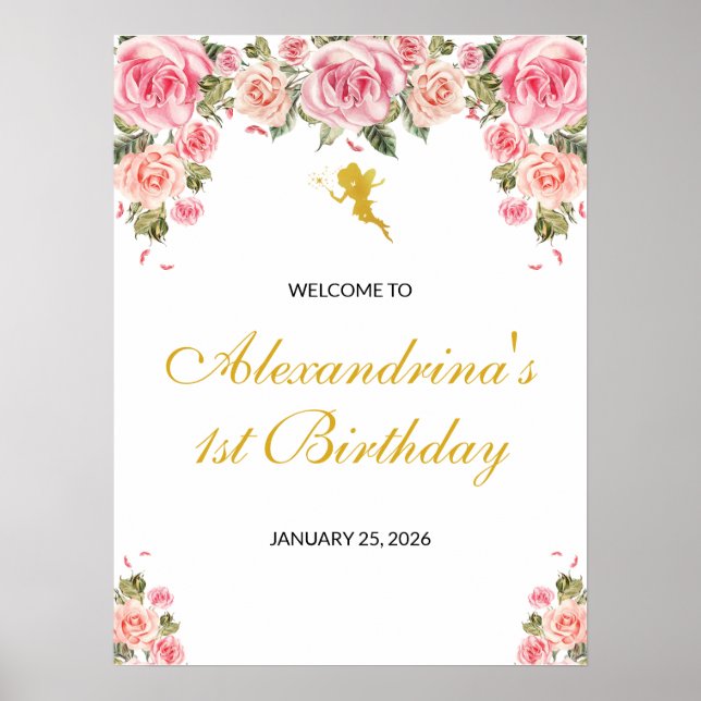 Poster d'anniversaire Pink and Gold Fairy (Devant)