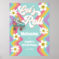 Poster d'anniversaire Retro Roller Sking Arc-en-ci