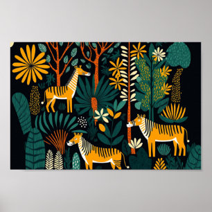 Poster Danois Scandinave Forêt Sombre Animaux Boho Art