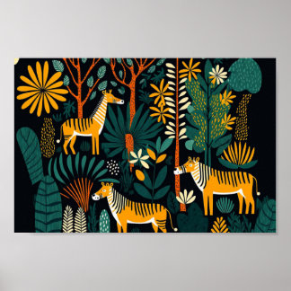 Poster Danois Scandinave Forêt Sombre Animaux Boho Art