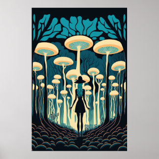 Poster Dans La Forêt Des Champignons