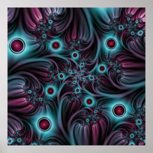 Poster Dans la profondeur Bleu rose Abstrait Fractal Art