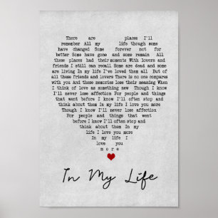 Poster Dans Ma Vie Gray Coeur Chanson Lyrique Mur Art Imp