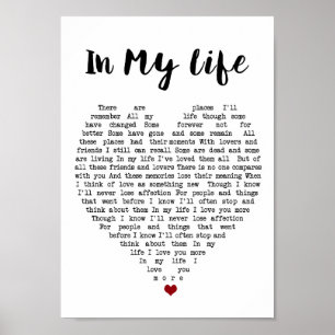 Poster Dans My Life Wall Art Chanson Lyrique Coeur Imprim
