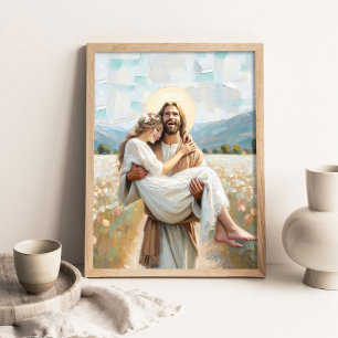Poster Dans Ses bras, l'art chrétien, Jésus guérit une fi