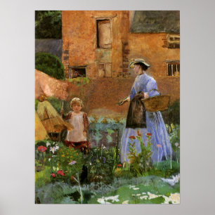 Poster Dans un jardin à Cookham par George John Pinwell
