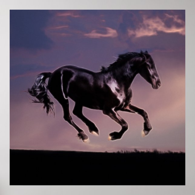 Poster Danse à cheval au coucher du soleil (Devant)