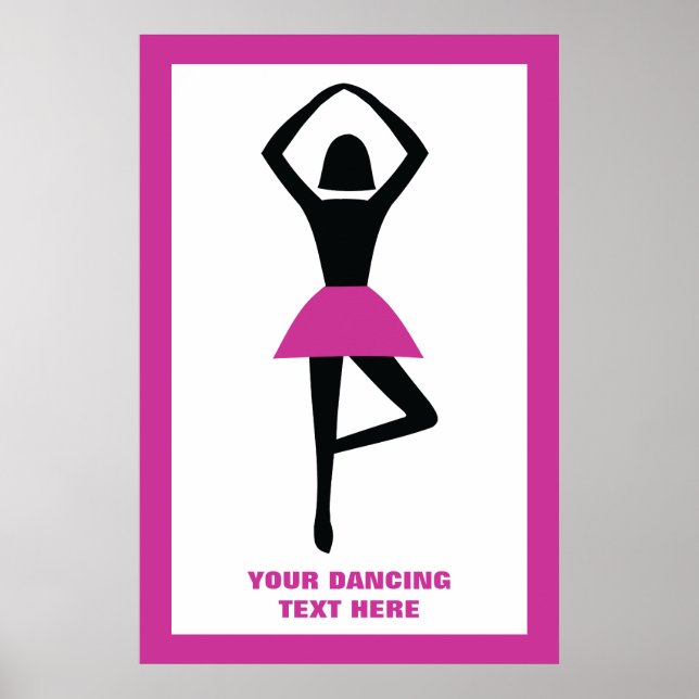 Poster Danse ballerine noir, couleur rose chaud (Devant)