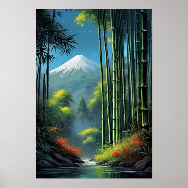 Poster Danse bambou, ruisseau dans la forêt (Devant)