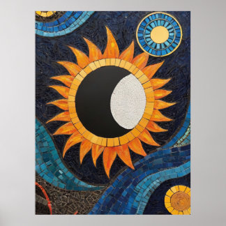 Poster Danse cosmique Mosaïque Soleil Lune