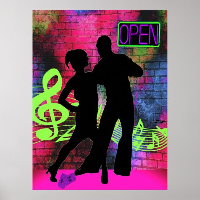 Poster Danse Couple Brick Mur Néon Couleurs (Devant)