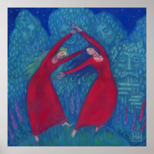 Poster Danse des sorcières, peinture pastel, art imaginai