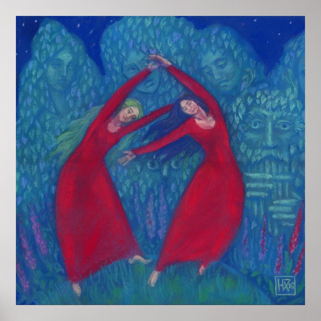 Poster Danse des sorcières, peinture pastel, art imaginai (Devant)