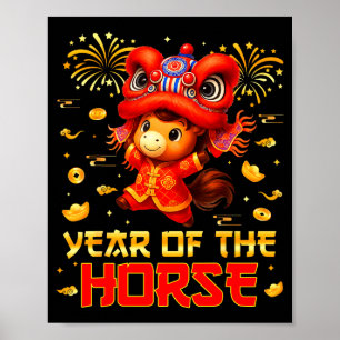 Poster Danse du lion année du cheval Nouvel An lunaire ch