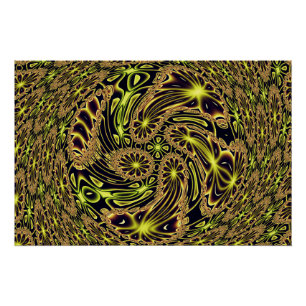 Poster Danse joyeuse abstraite Art fractal néon or