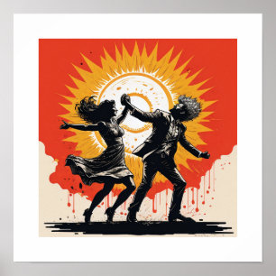 Poster Danse vintage du coucher de soleil