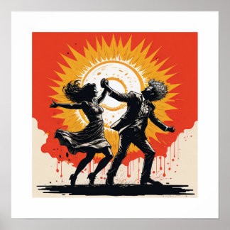 Poster Danse vintage du coucher de soleil