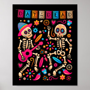 Poster Danser Colorée Skeletons Mexicains - Joli Jour De