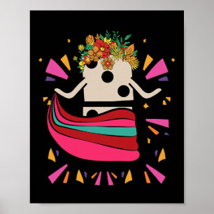 Poster Danser Train Mexicain Domino Tile Fleurs Drôle Ga