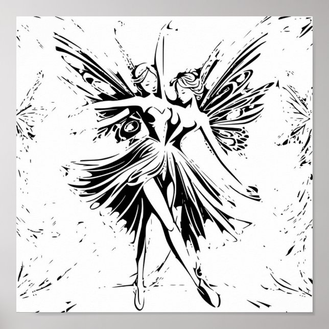 Poster Danses fées Dessin noir et blanc (Devant)