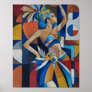 Poster Danseur africain vibrant cubiste géométrique moder