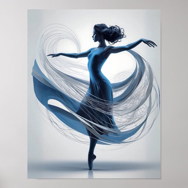 Poster Danseur de ballet bleu Ethereal Grace en mouvement (Devant)