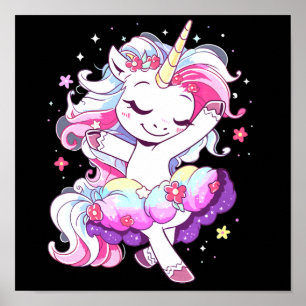 Poster Danseur de ballet Unicorn Girls Rainbow Ballerin C