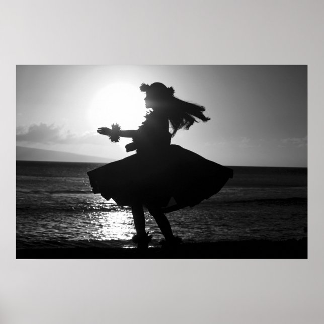 Poster Danseur hula hawaïen noir et blanc (Devant)