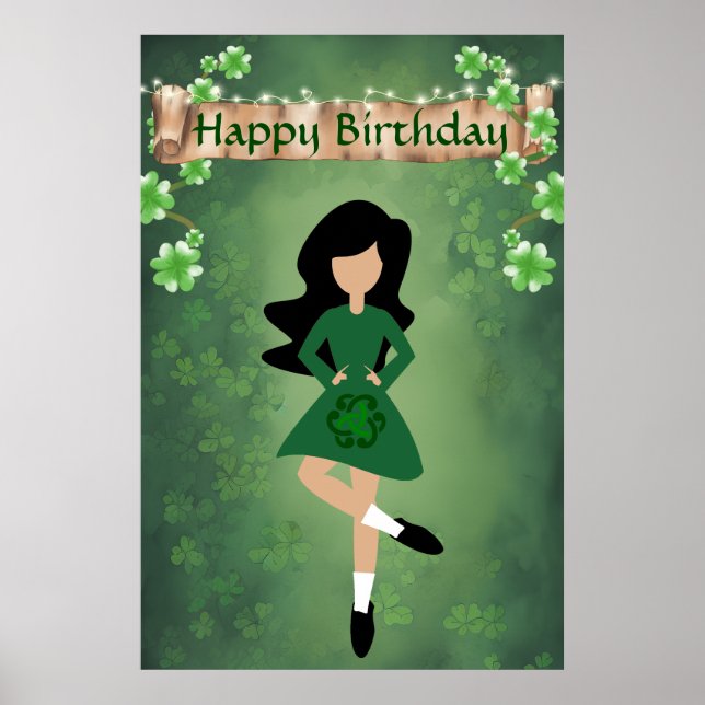 Poster Danseur irlandais avec cheveux noirs Joyeuse danse (Devant)