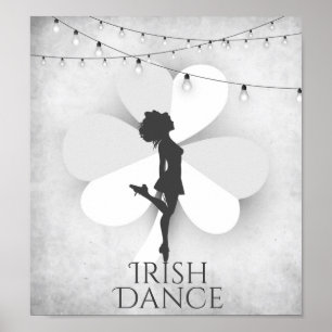 Poster Danseur irlandais avec Clocher et String Lights Da