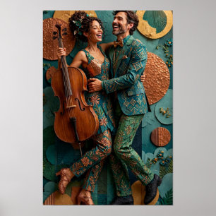 Poster Danseurs Joyeux Échangés - Cuivre Sarcelle 3D
