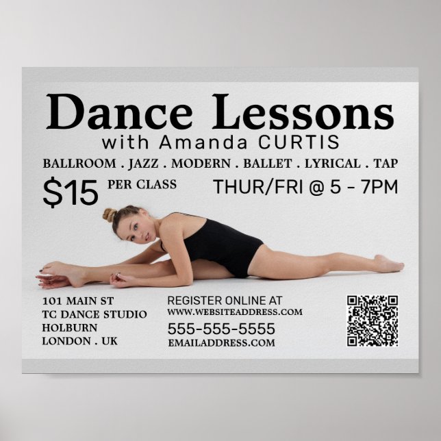 Poster Danseuse, Cours de danse Publicité (Devant)