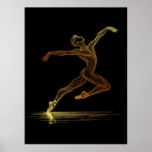 Poster Danseuse de ballet de ligne d'art doré Illustratio