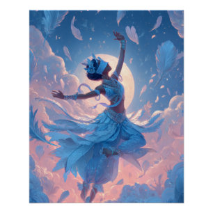 Poster Danseuse de ballet sous le ciel éclairé par la lun