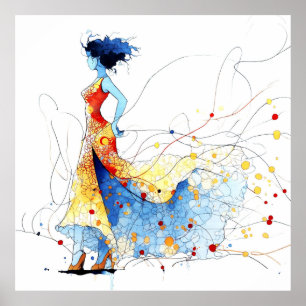 Poster Danseuse de flamenco à l'aquarelle – Joie en mouve