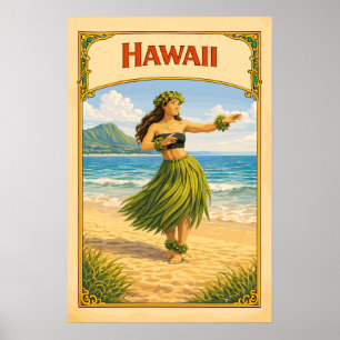 Poster Danseuse Hula Hawaï Vintage