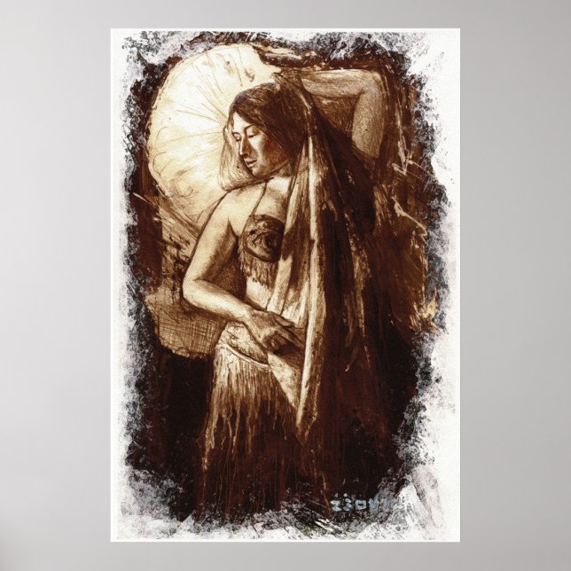 Poster Danseuse ventre avec un voile (Devant)