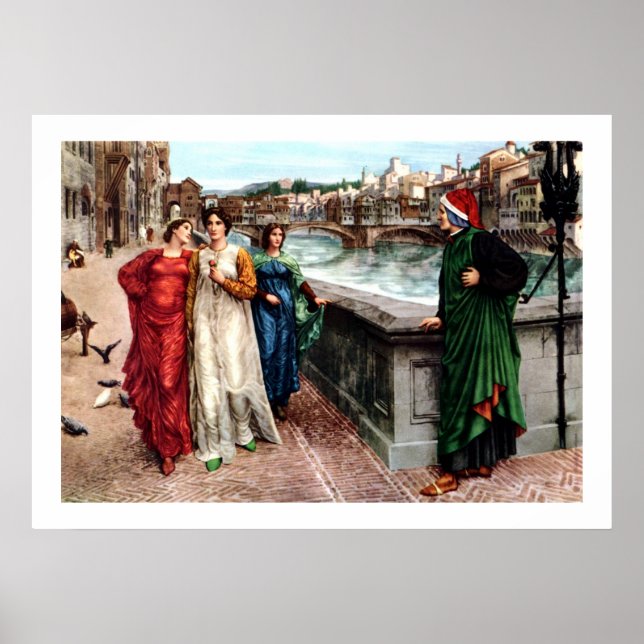 Poster Dante rencontre Béatrice à Florence peinture fine  (Devant)