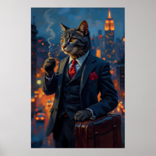 Poster Dapper Chat en costume drôle Portrait animal