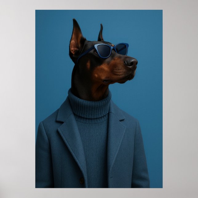 Poster Dapper Doberman in Blue Turtleneck and Sunglasses (Devant)